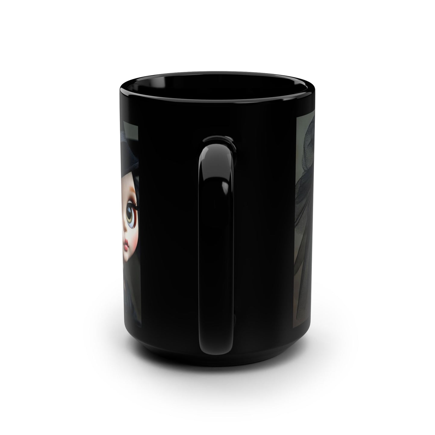 Gothic Doll Black Mug, 15oz Coffee Cup, Perfect for Gifting, Home Decor, Halloween, Witchy Gift, Unique Collectible