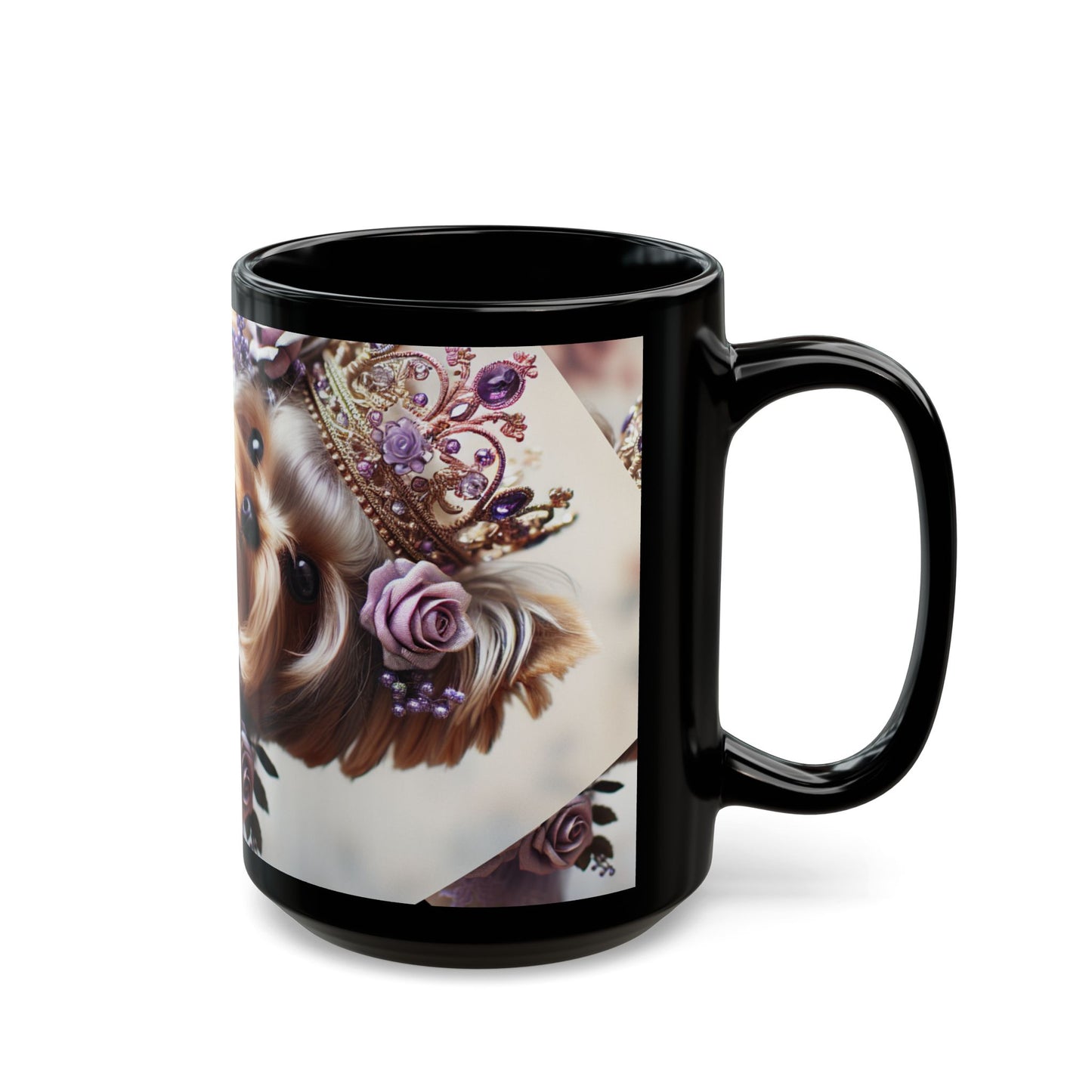 Yorkshire Terrier🐾🐾 and Lavender 💜Roses Black Mug (11oz, 15oz)