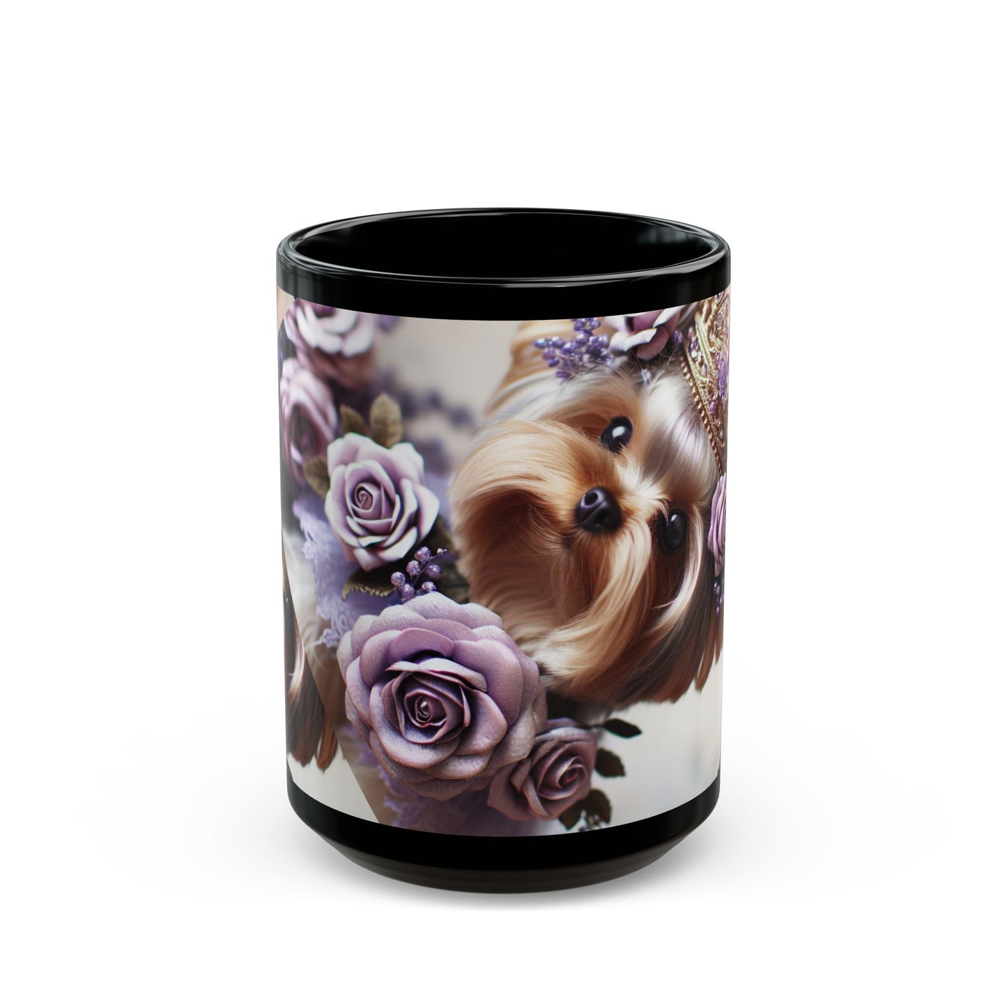 Yorkshire Terrier🐾🐾 and Lavender 💜Roses Black Mug (11oz, 15oz)