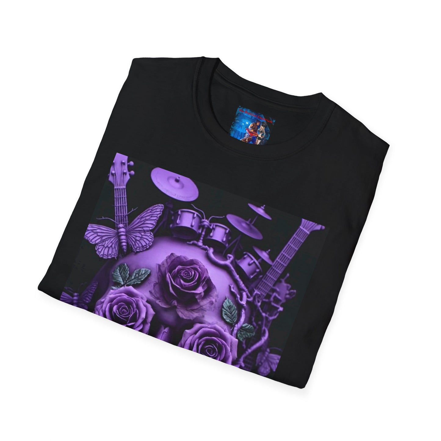 Skull & Roses Graphic Tee — Purple Rock Music Skull Back Print T-Shirt