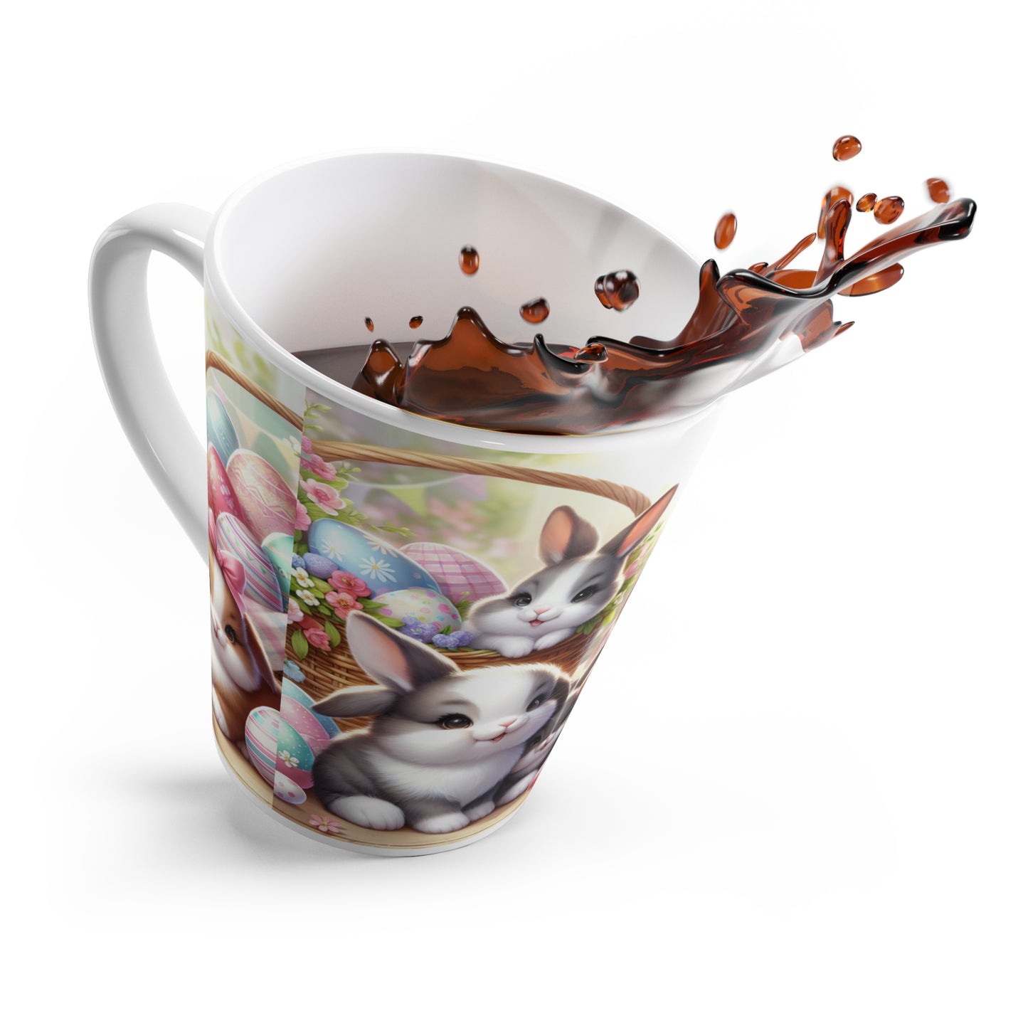 Cute Bunny Easter Latte Mug with Decorative Eggs