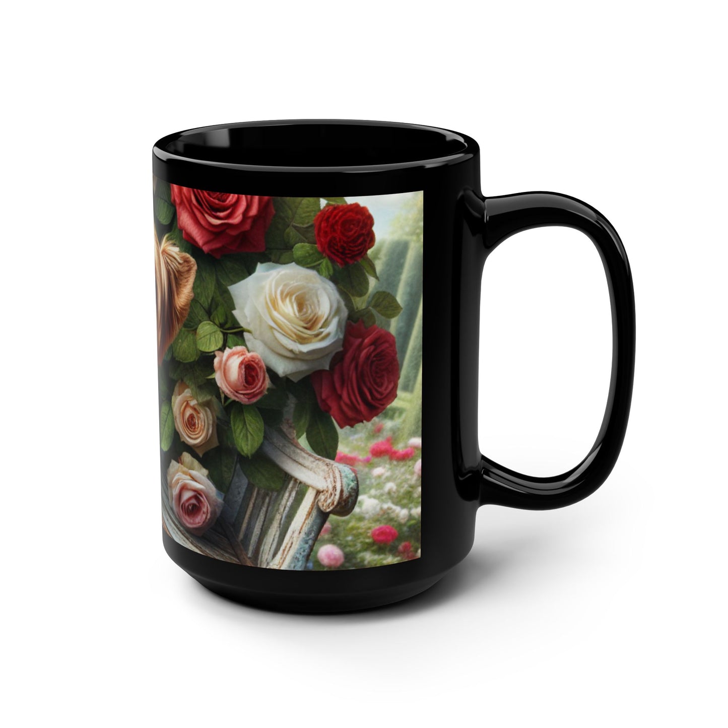 Cute Yorkie 🐾🐾🌹Black Mug, 15oz