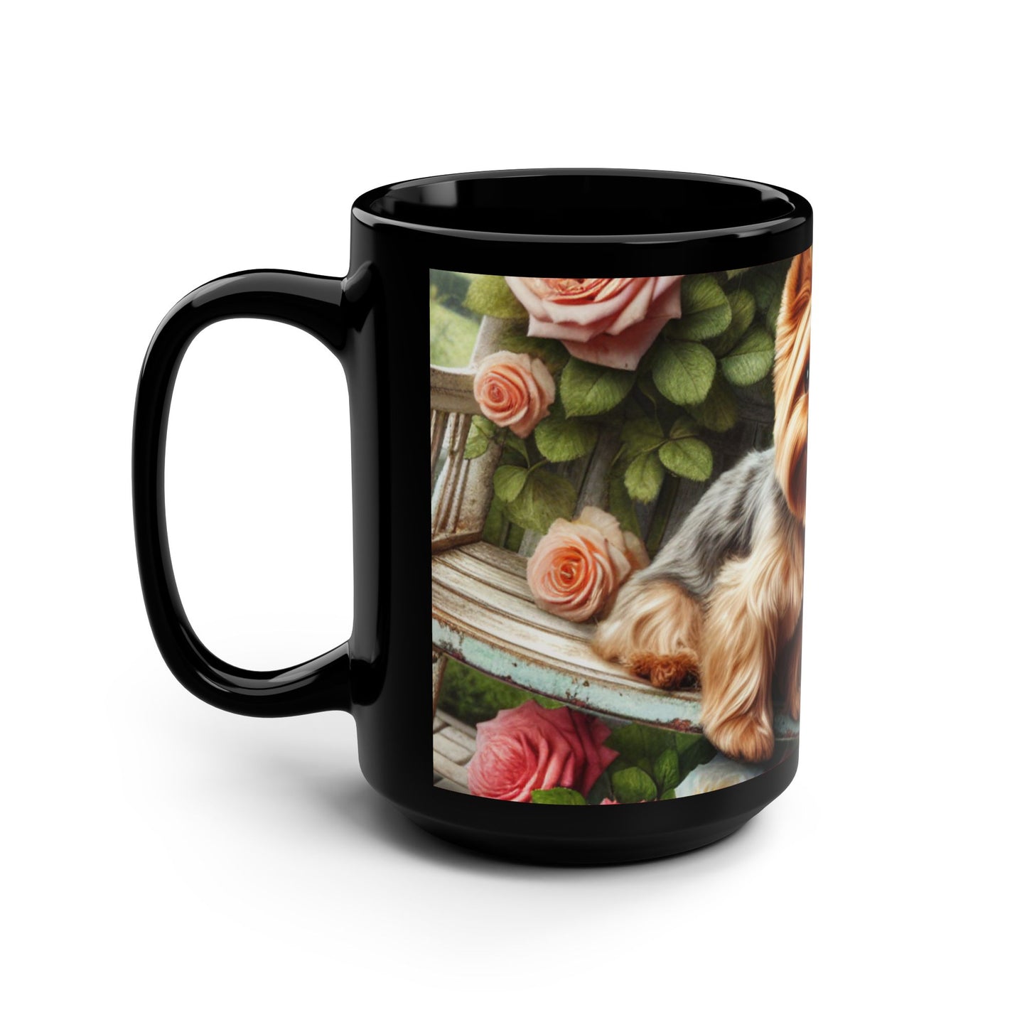 Cute Yorkie 🐾🐾🌹Black Mug, 15oz