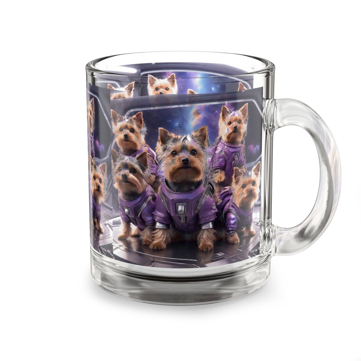 Space💜 Dogs Glass Mug - 10oz Cute Yorkshire Terrier Design