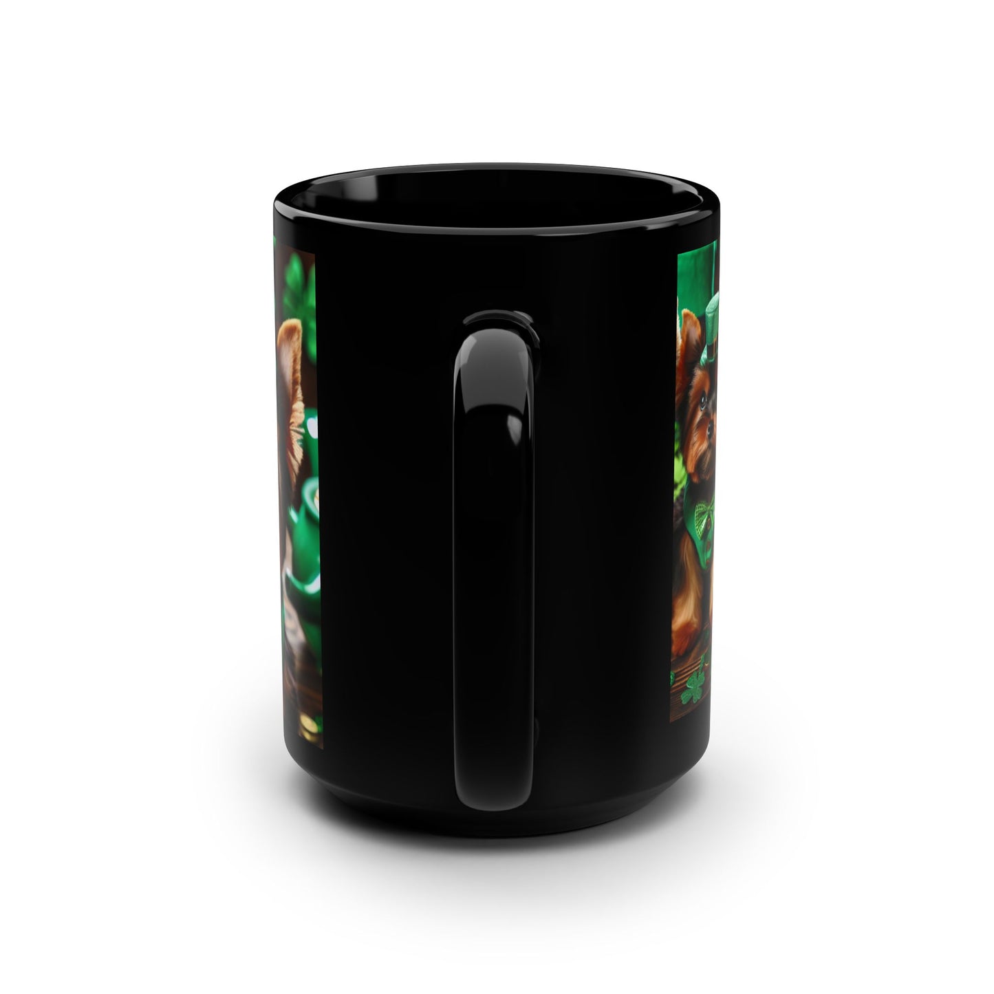 Yorkies🐾 St.Patricks Day☘️Black Mug, 15oz