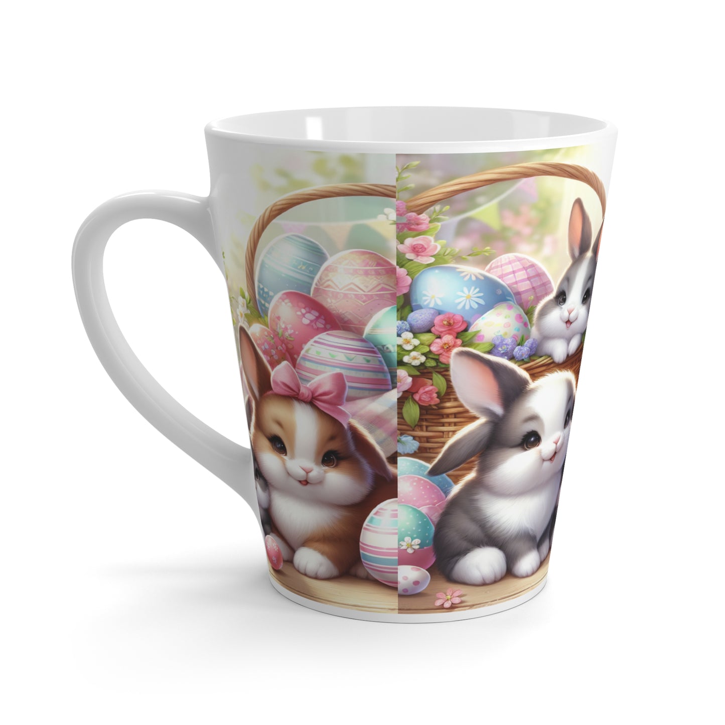 Cute Bunny Easter Latte Mug with Decorative Eggs