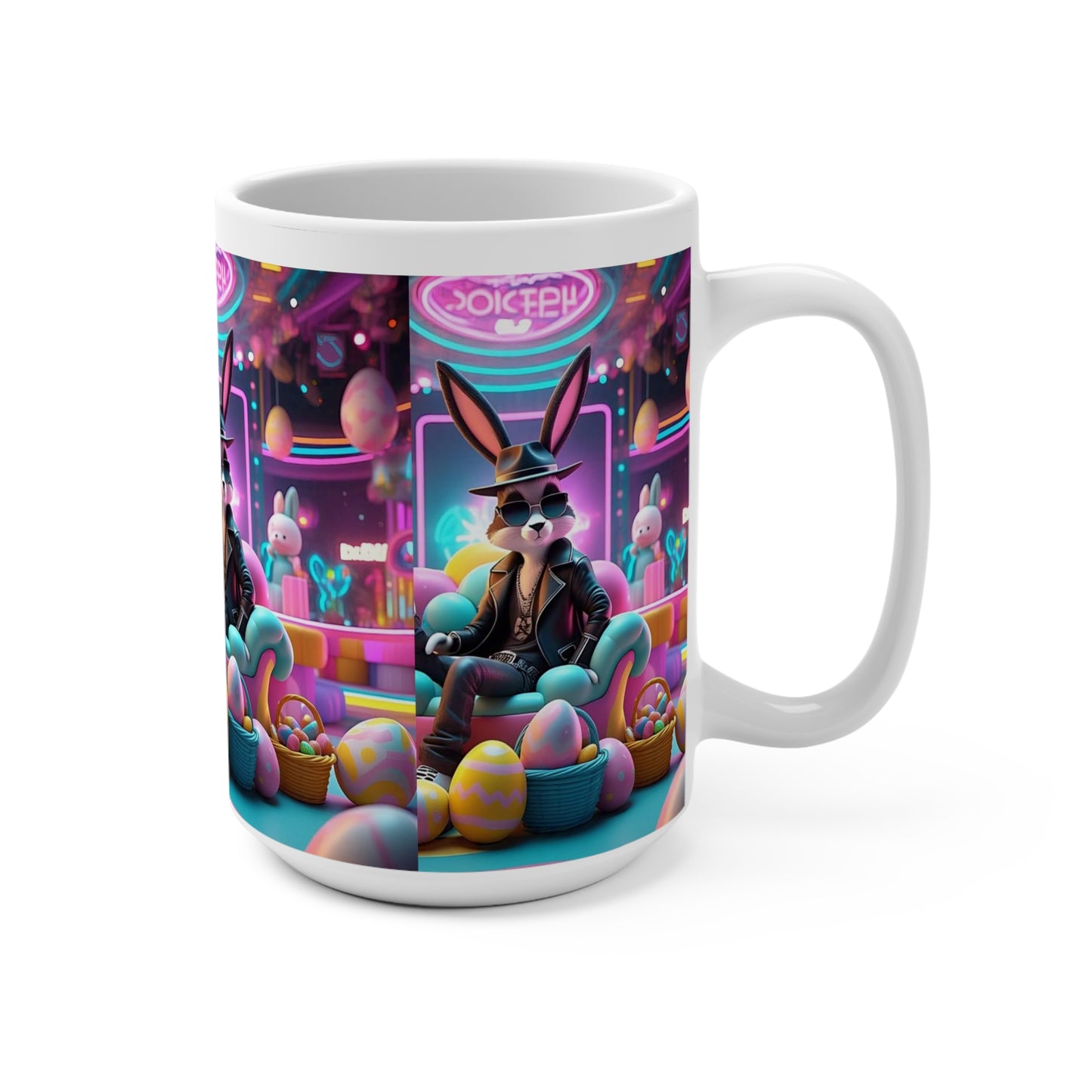 Cool Bunny Easter Mug 15oz - Retro Vibe for Coffee Lovers