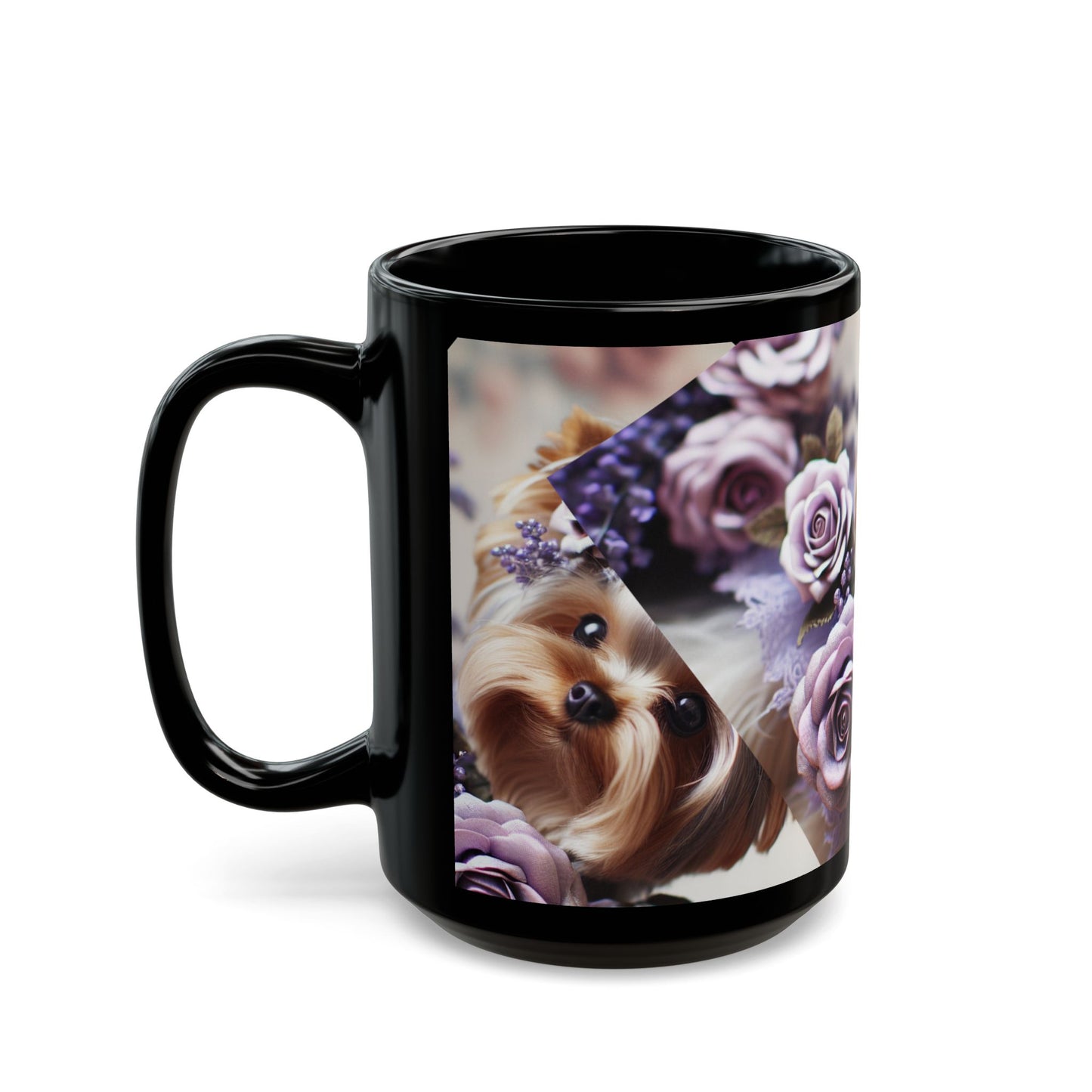 Yorkshire Terrier🐾🐾 and Lavender 💜Roses Black Mug (11oz, 15oz)