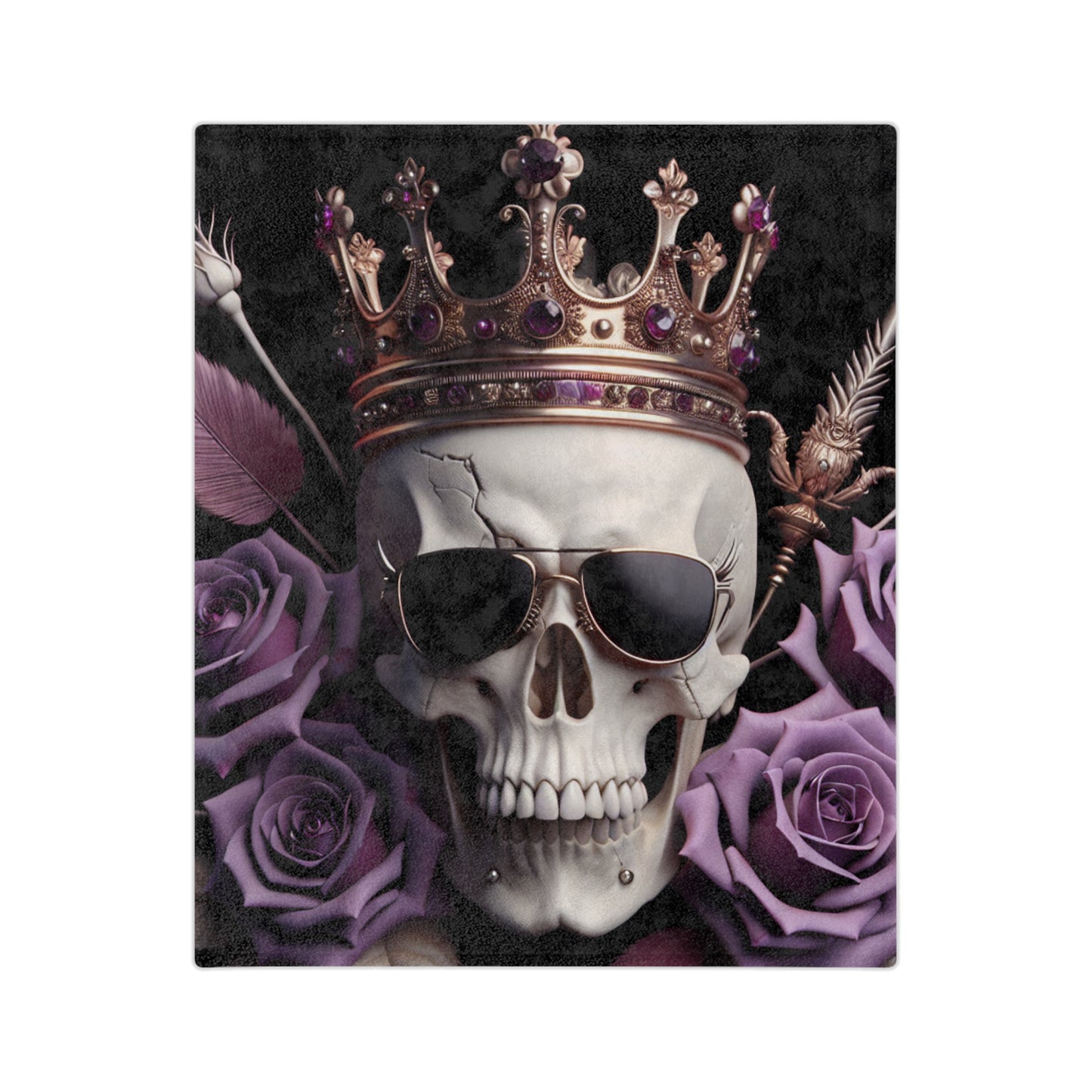 Gothic Skull Blanket with Crown, Cozy Velveteen Throw for Home, Halloween Decor, Gothic Gifts, Dark Aesthetic