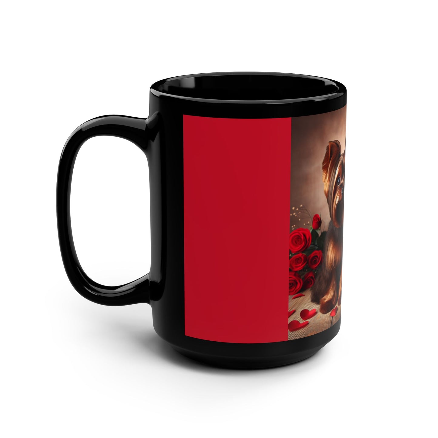 Yorkshire Terriers❤️Valentines Day🌹🐾Black Mug, 15oz