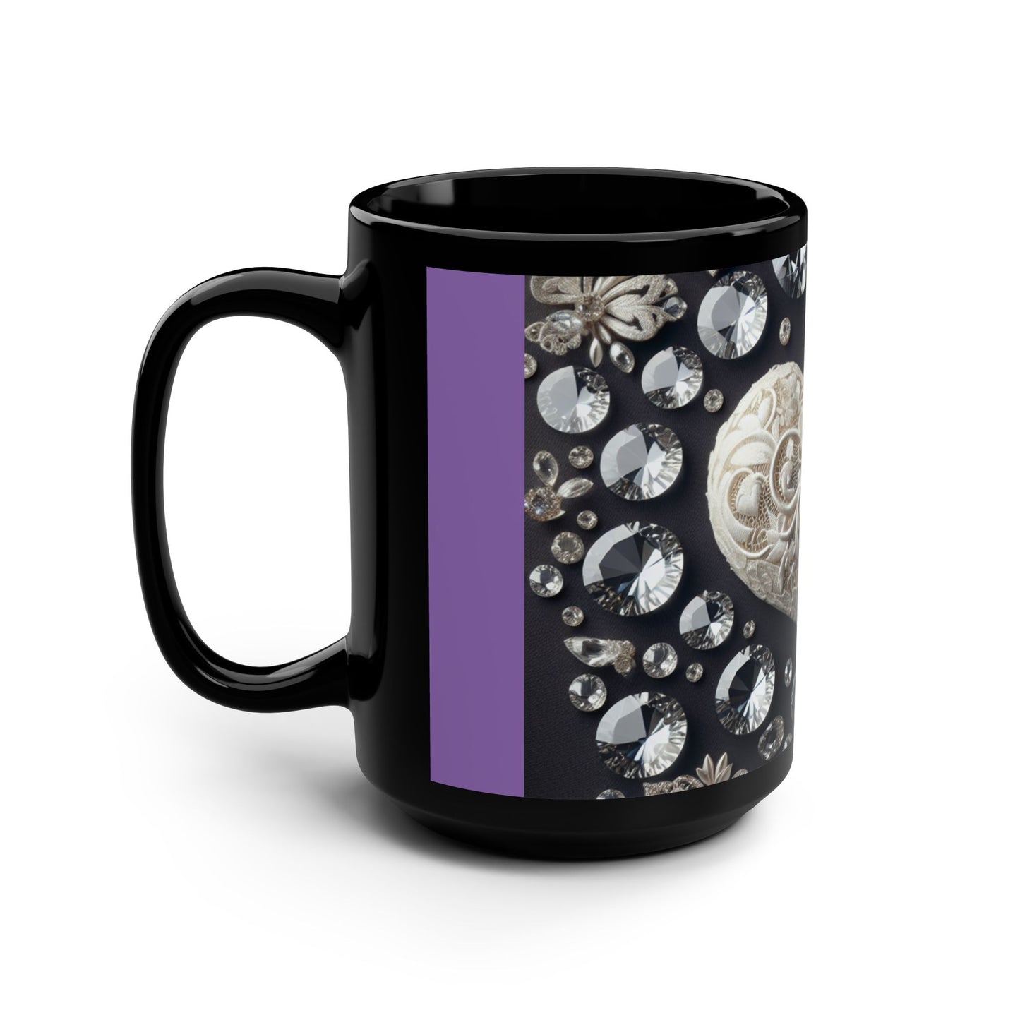 Black Mug, 15oz🤍💜