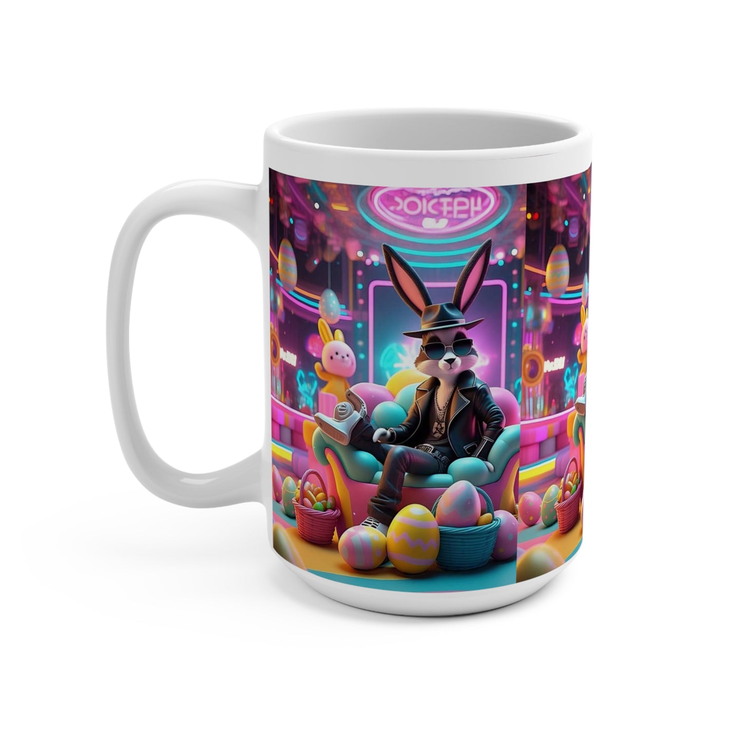 Cool Bunny Easter Mug 15oz - Retro Vibe for Coffee Lovers