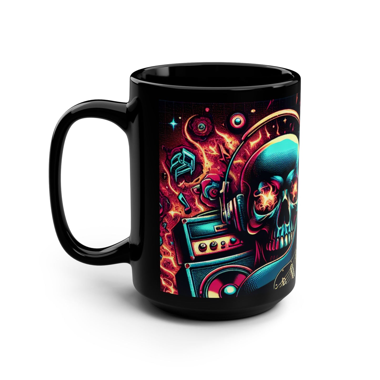 Black Mug, 15oz Turquoise Skull π