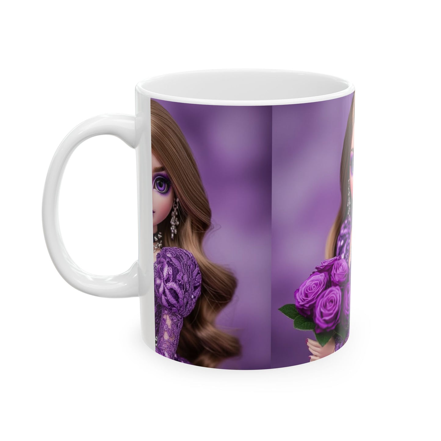 Elegant Doll-Themed Ceramic Mug - Rose Bouquet Design, Gift for Doll Collectors, Birthday, Mother's Day, Tea, Coffee Lover