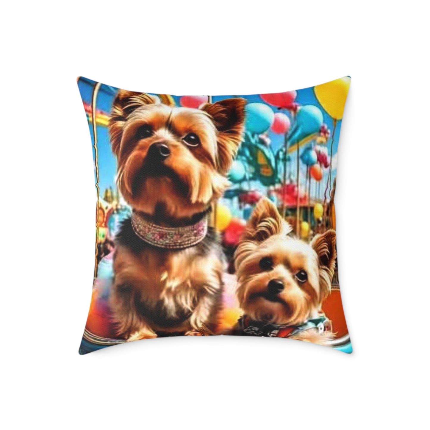 Poly Canvas Pillow - Super Cute Yorkies at the Fair