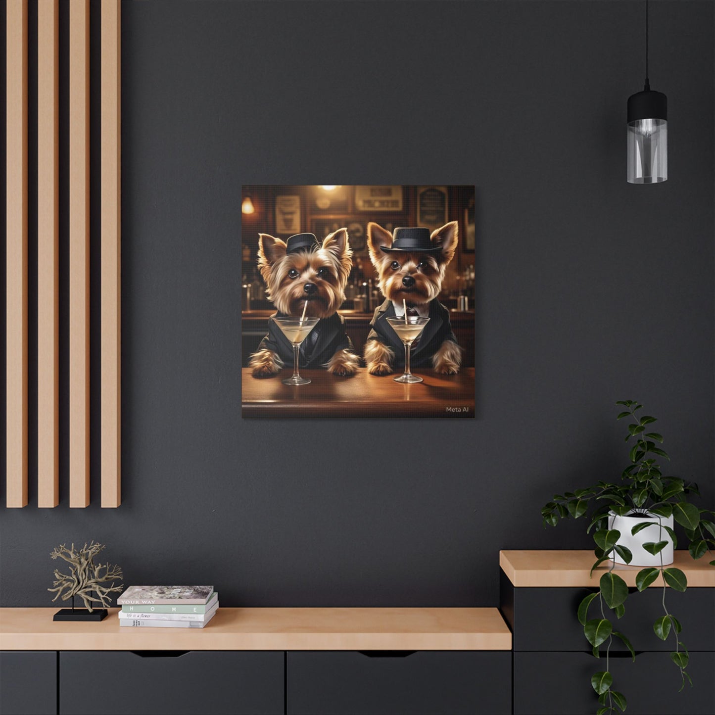 Yorkshire Terrier Martini Bar Satin Canvas — Stretched Wall Art