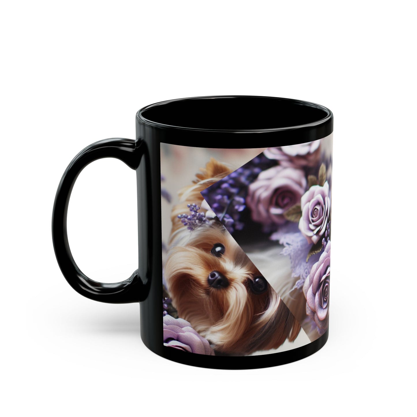 Yorkshire Terrier🐾🐾 and Lavender 💜Roses Black Mug (11oz, 15oz)