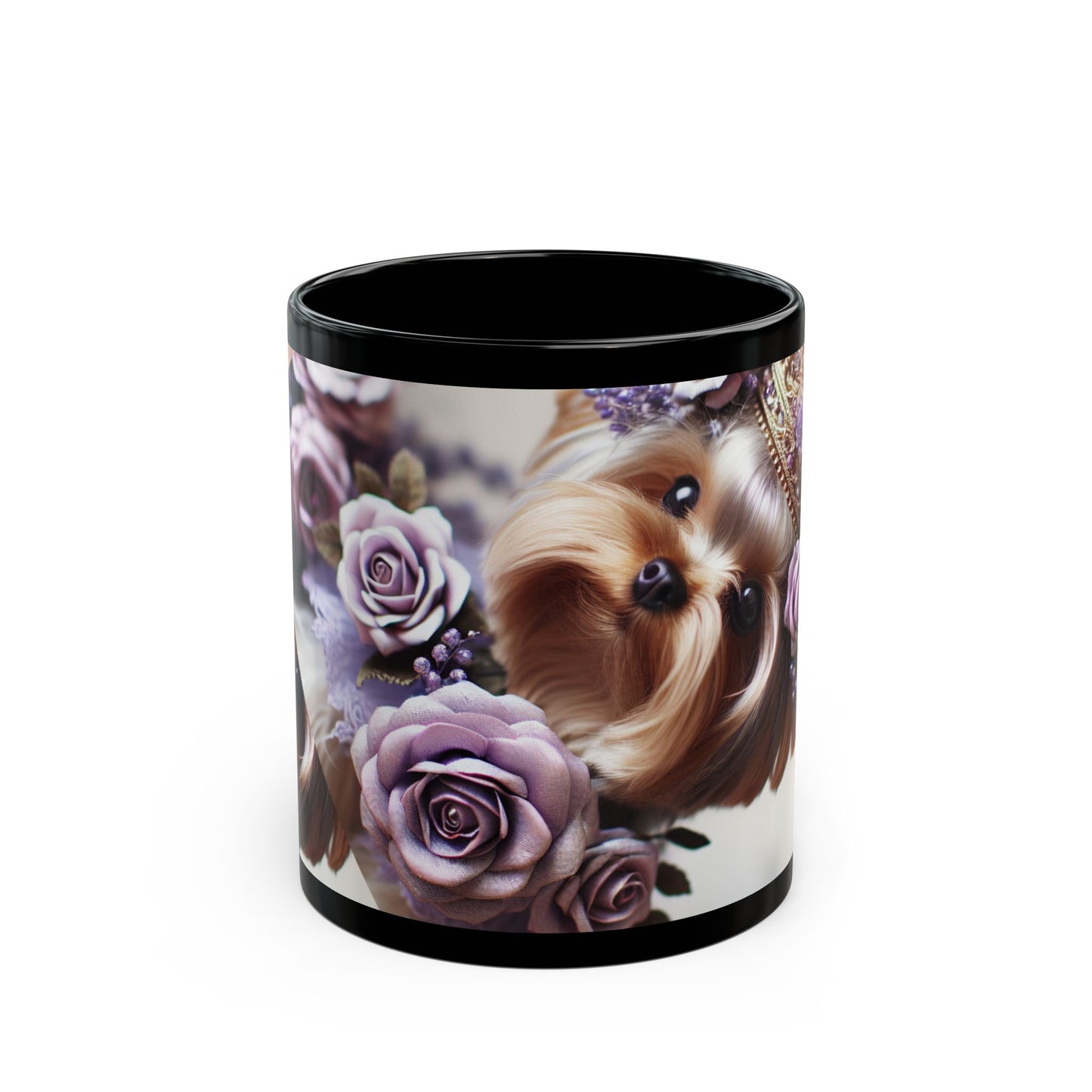 Yorkshire Terrier🐾🐾 and Lavender 💜Roses Black Mug (11oz, 15oz)