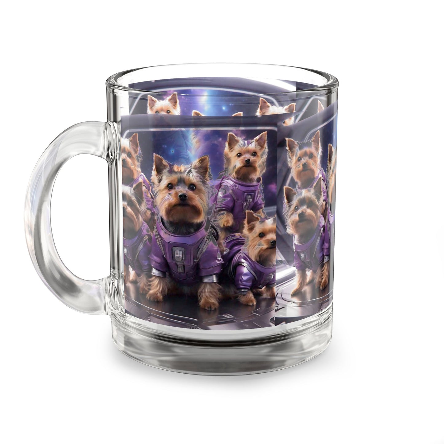 Space💜 Dogs Glass Mug - 10oz Cute Yorkshire Terrier Design