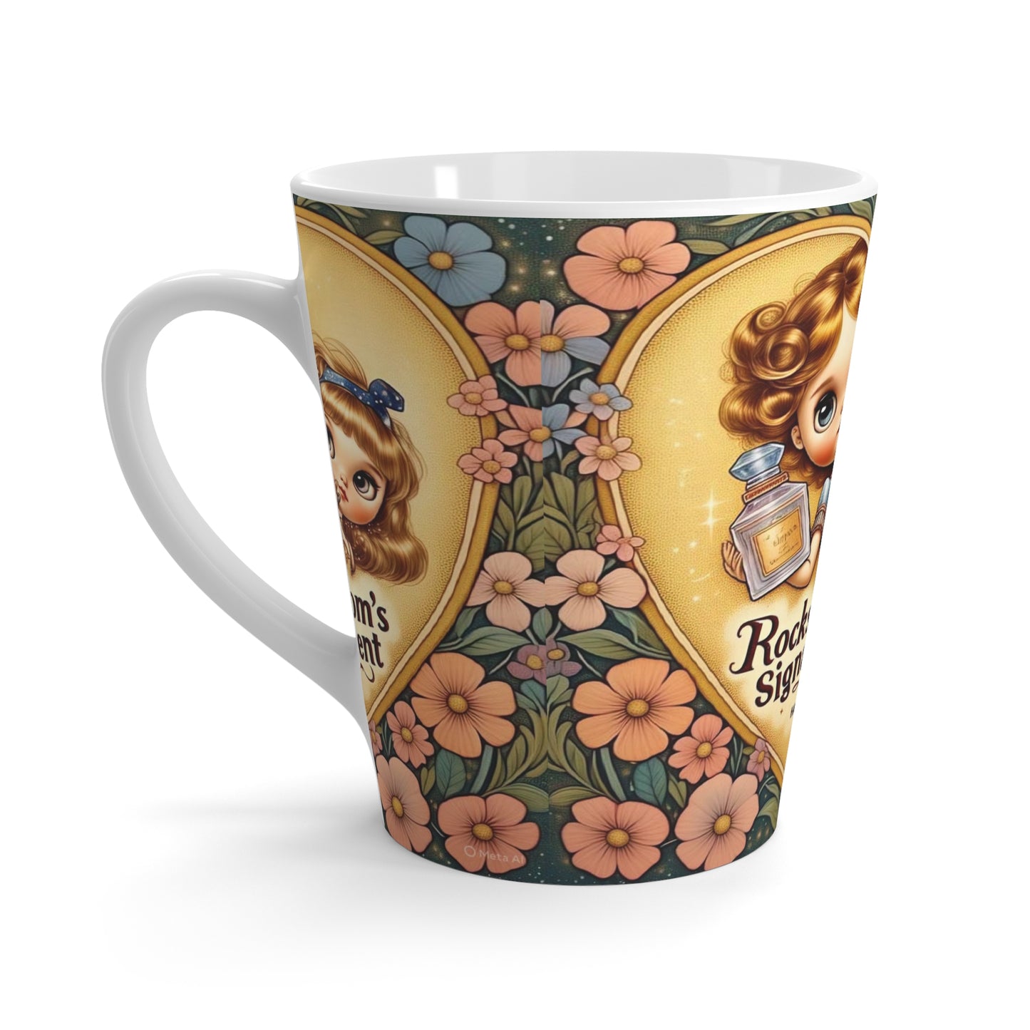 Rockstar Mom Latte Mug | Mother's Day Gift, Floral Coffee Cup, Vintage Style, Cute Mom Mug, Kid's Gift Idea