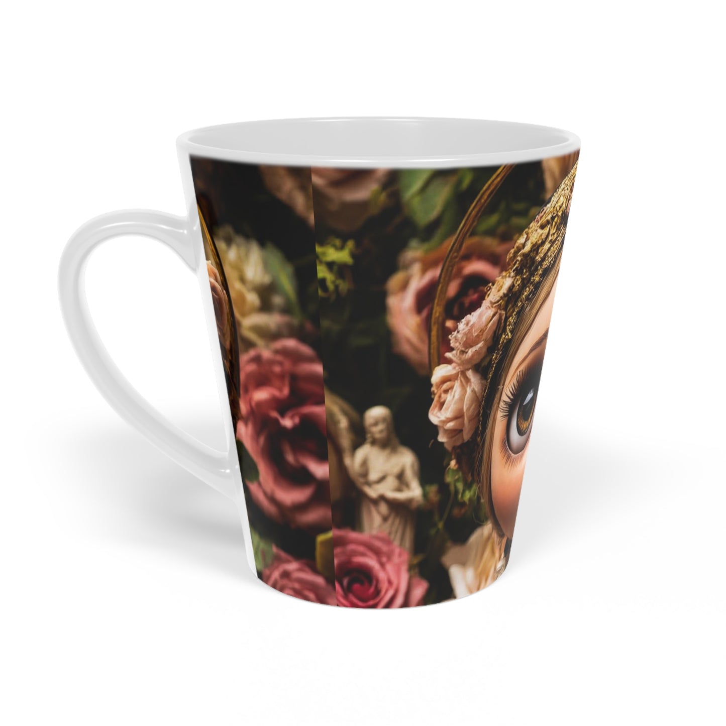 Latte Mug — Vintage Doll Art Floral Latte Cup (12 oz)