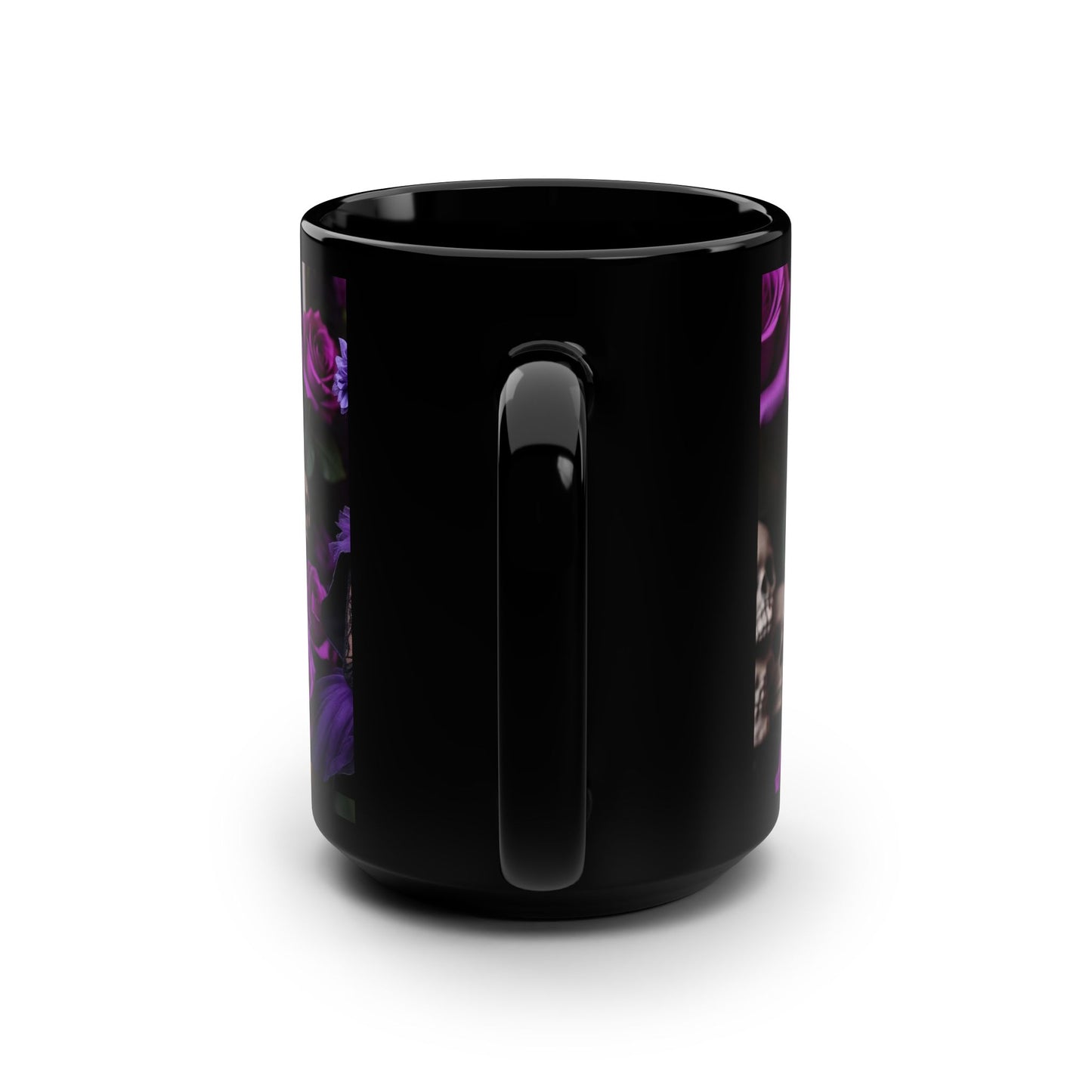Gothic Floral Black Mug, 15oz Coffee Cup with Day of the Dead Design, Perfect Gift for Halloween, Pet Lovers, and Home Decor