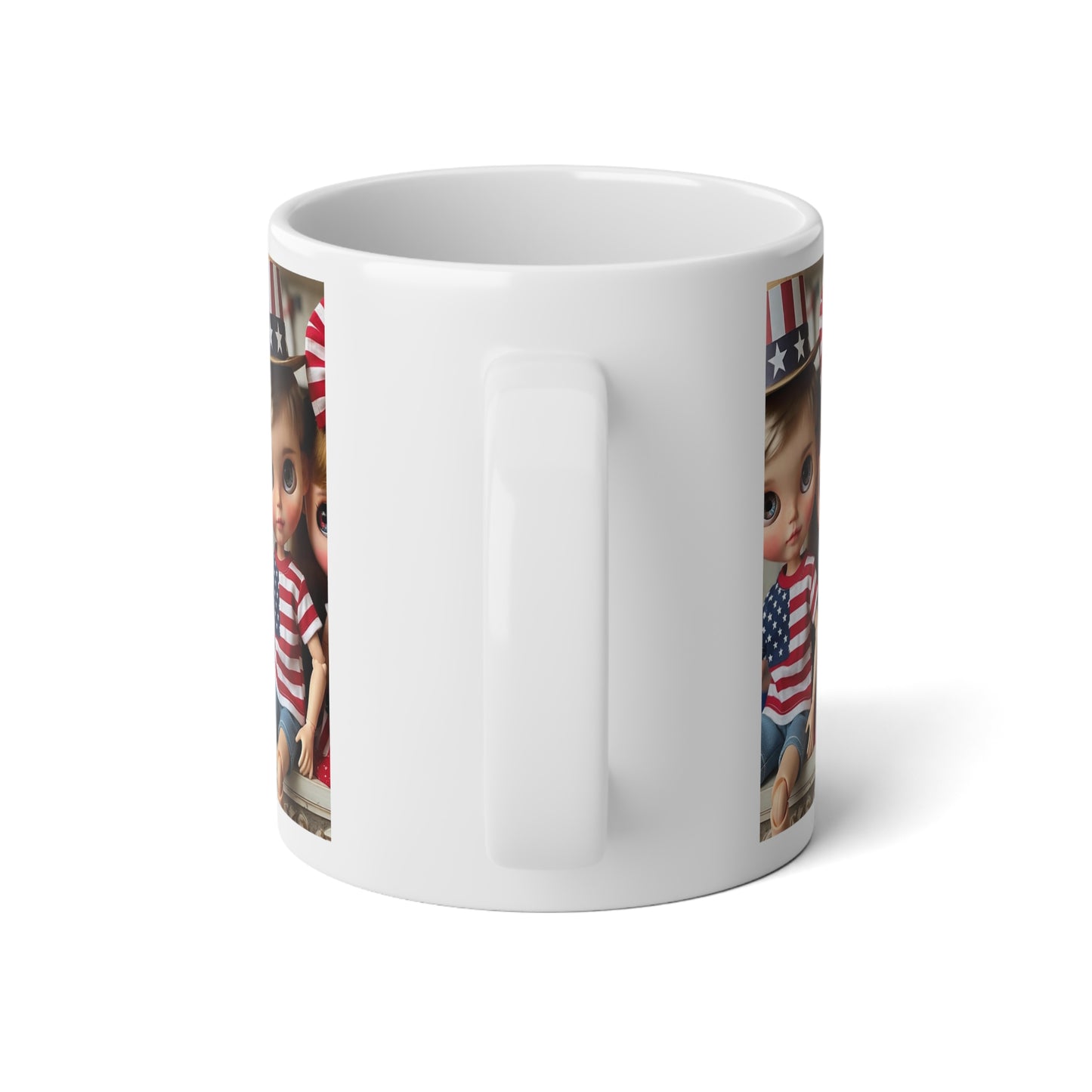 Patriotic Jumbo Mug, 20oz | Independence Day Gifts, USA Flag Coffee Cup, Doll Lovers' Mug, Cute Collectible Drinkware, July 4th Decoration