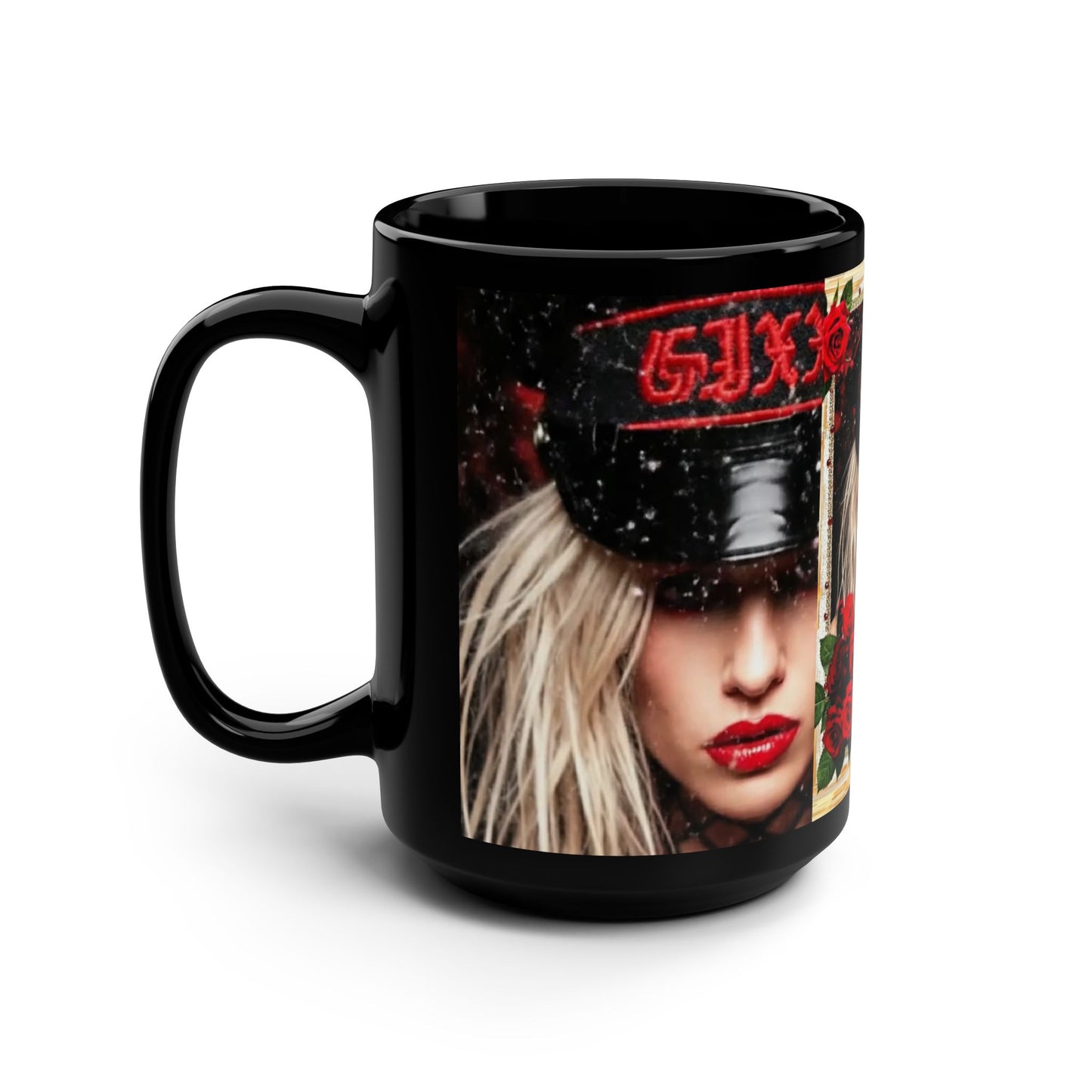 15oz Black Mug — Gothic Rose Portrait Coffee Cup
