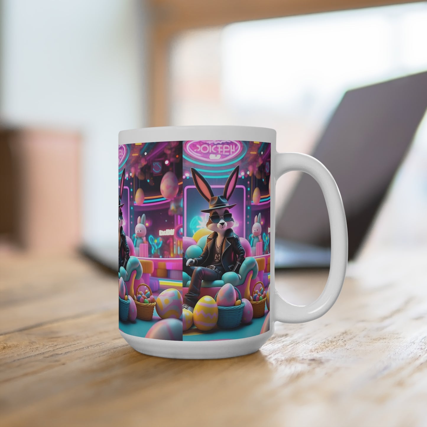 Cool Bunny Easter Mug 15oz - Retro Vibe for Coffee Lovers