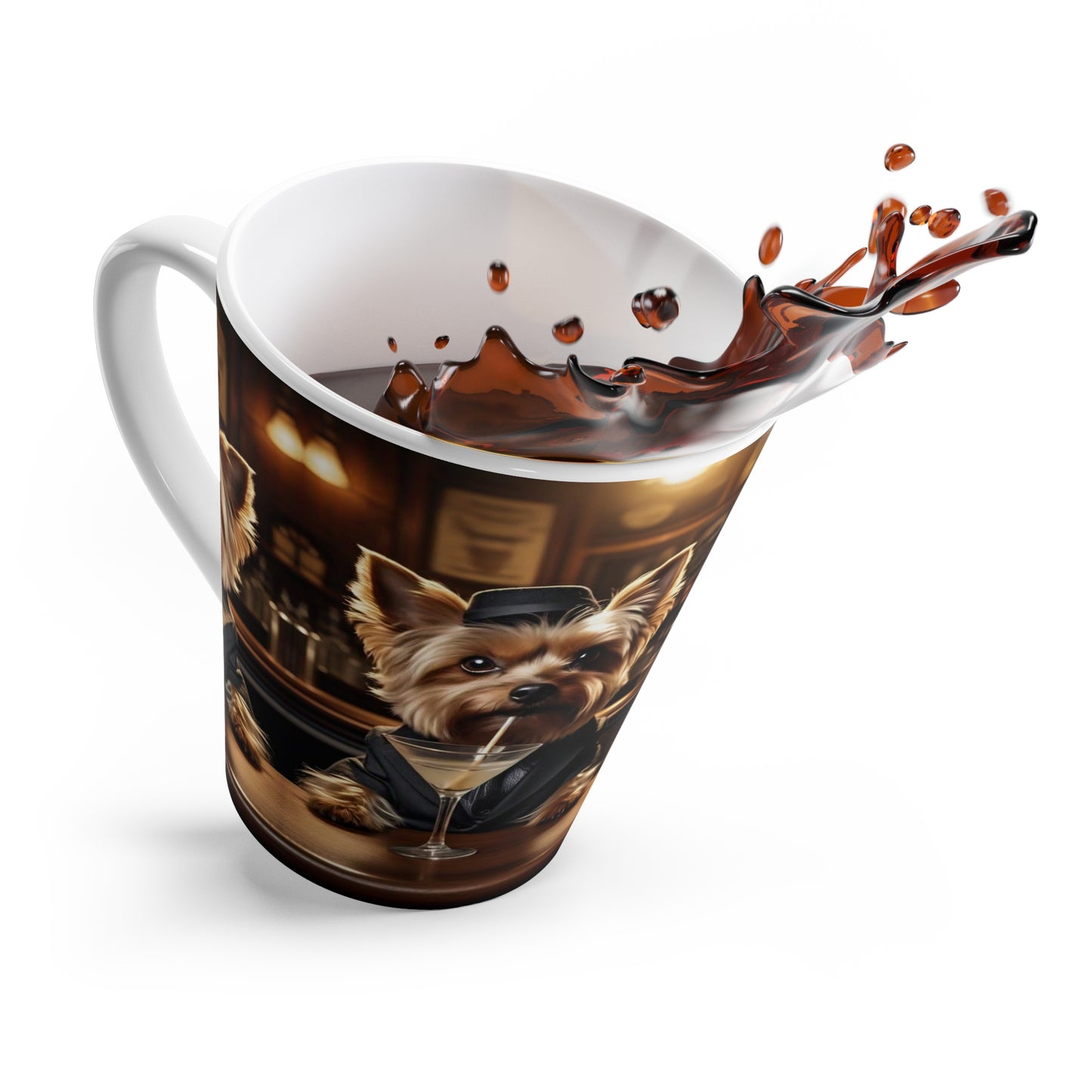 Yorkshire Terrier Bar Mug — Cute Dogs in Vintage Bar Scene Latte Mug