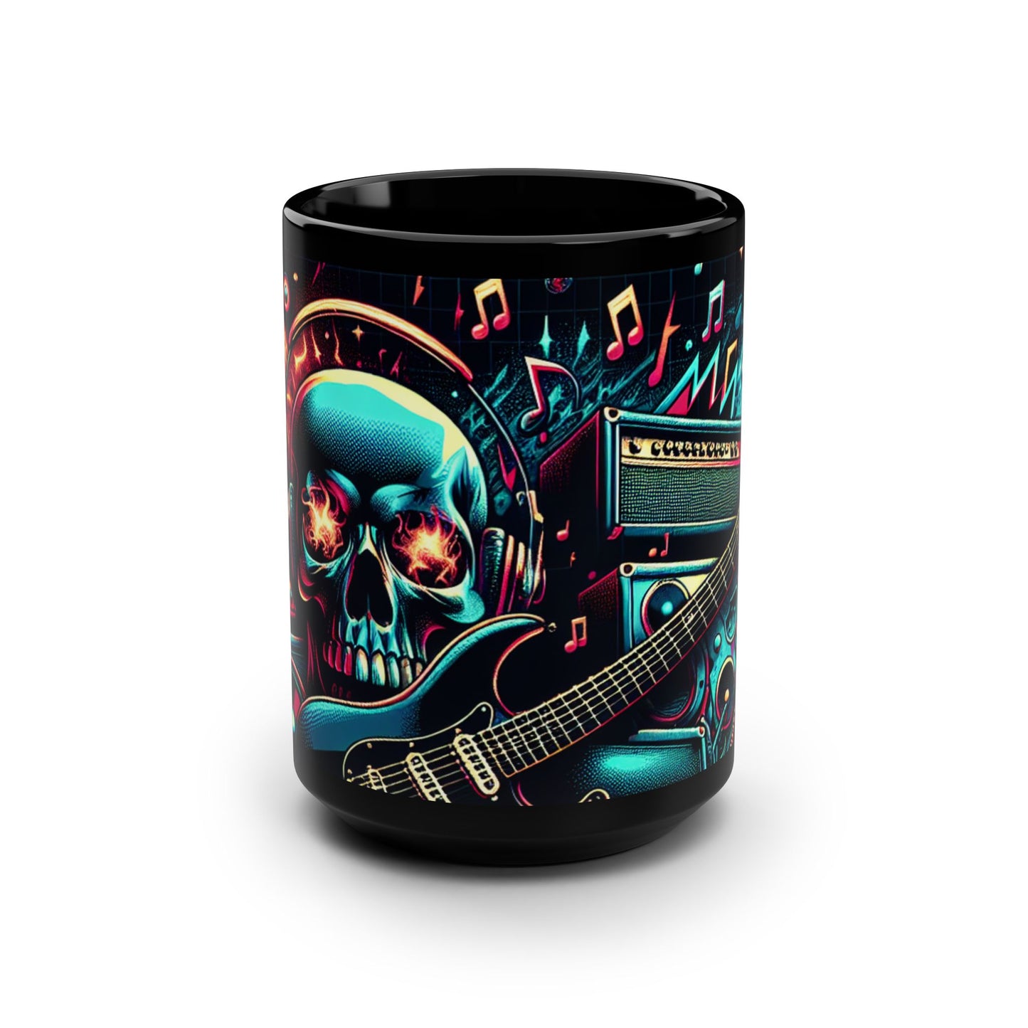 Black Mug, 15oz Turquoise Skull π