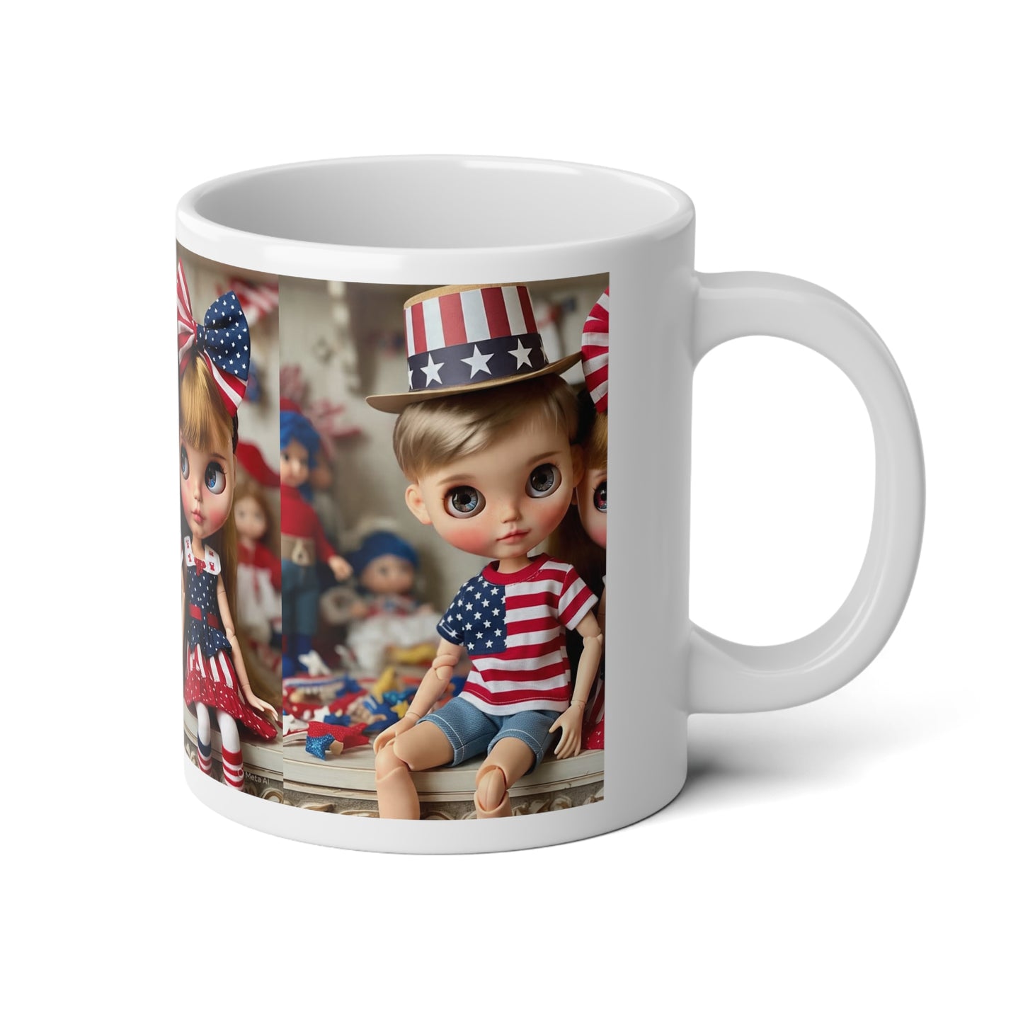 Patriotic Jumbo Mug, 20oz | Independence Day Gifts, USA Flag Coffee Cup, Doll Lovers' Mug, Cute Collectible Drinkware, July 4th Decoration