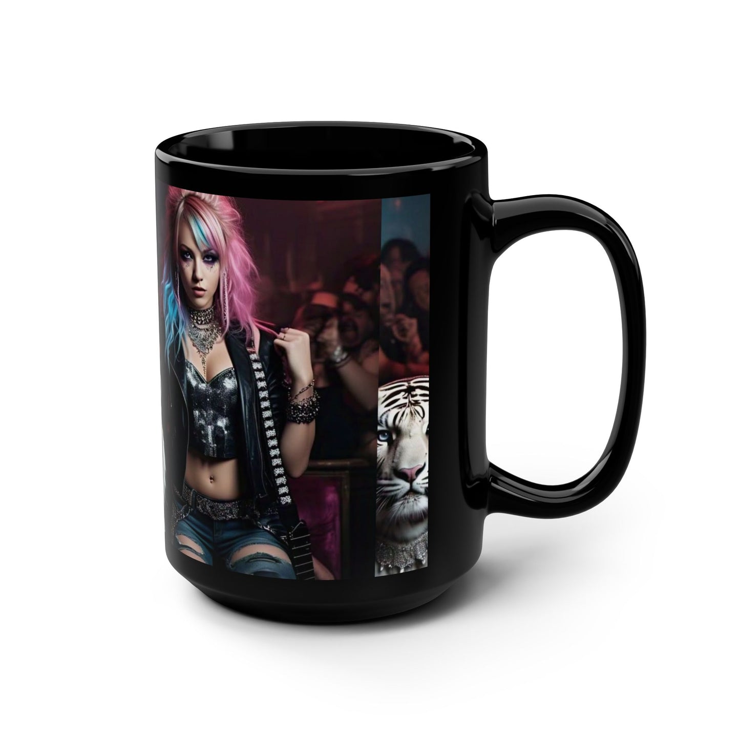 Edgy Rocker Black Mug with Tiger - 15oz
