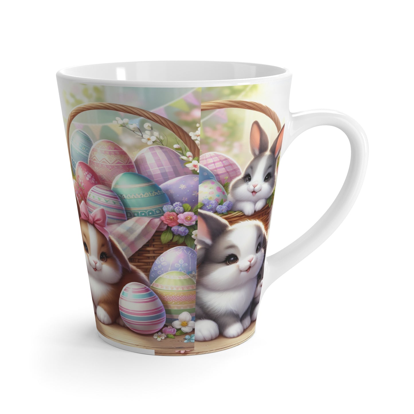Cute Bunny Easter Latte Mug with Decorative Eggs