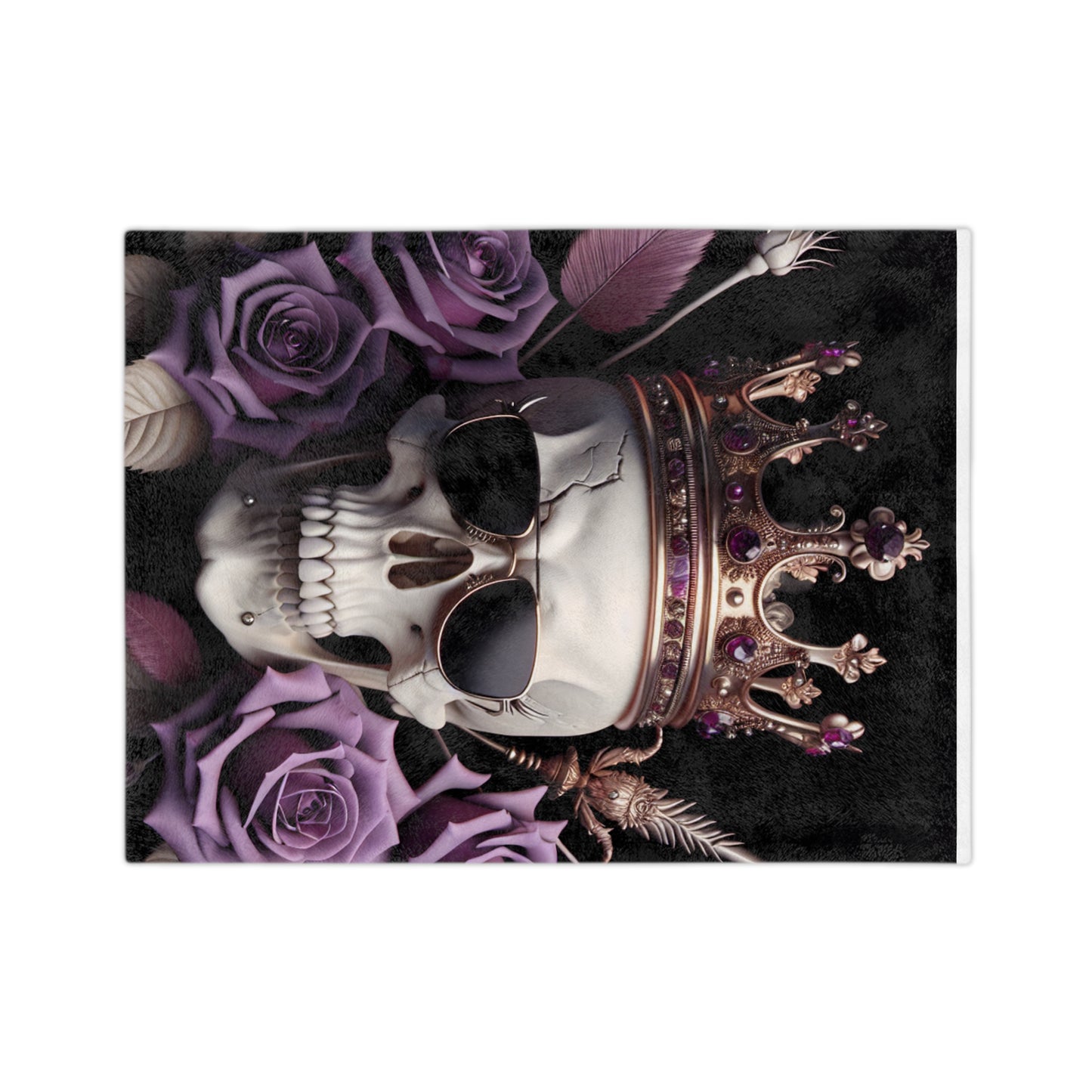 Gothic Skull Blanket with Crown, Cozy Velveteen Throw for Home, Halloween Decor, Gothic Gifts, Dark Aesthetic