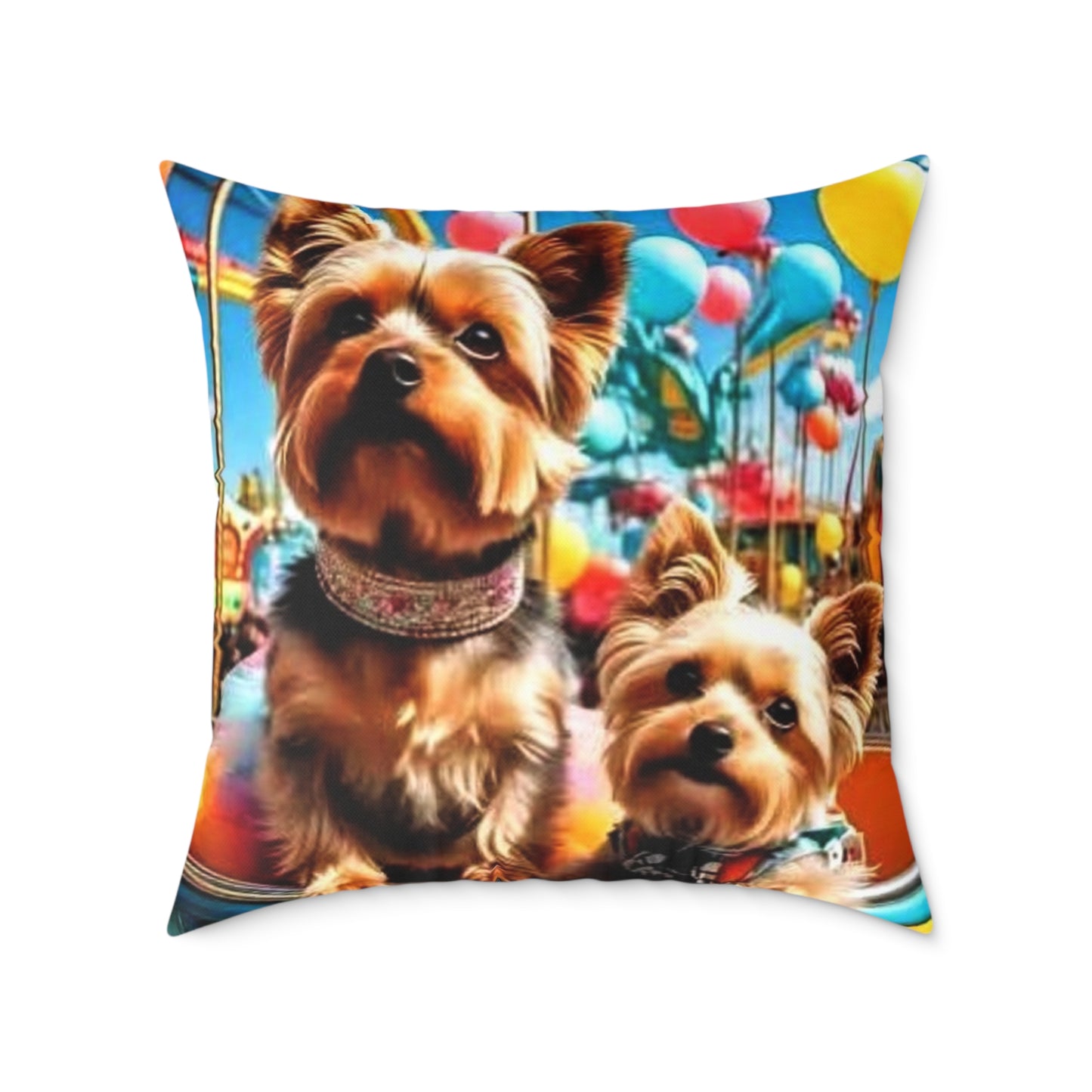 Poly Canvas Pillow - Super Cute Yorkies at the Fair