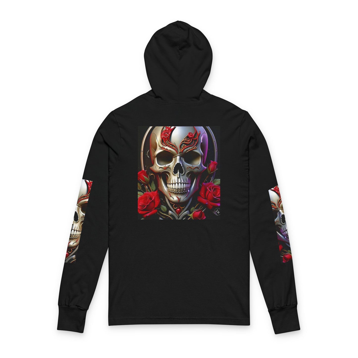 Skull Floral Hooded Tee - Unisex Long Sleeve Shirt for Unique Style, Perfect for Halloween, Casual Wear, Gifts, Cosplay