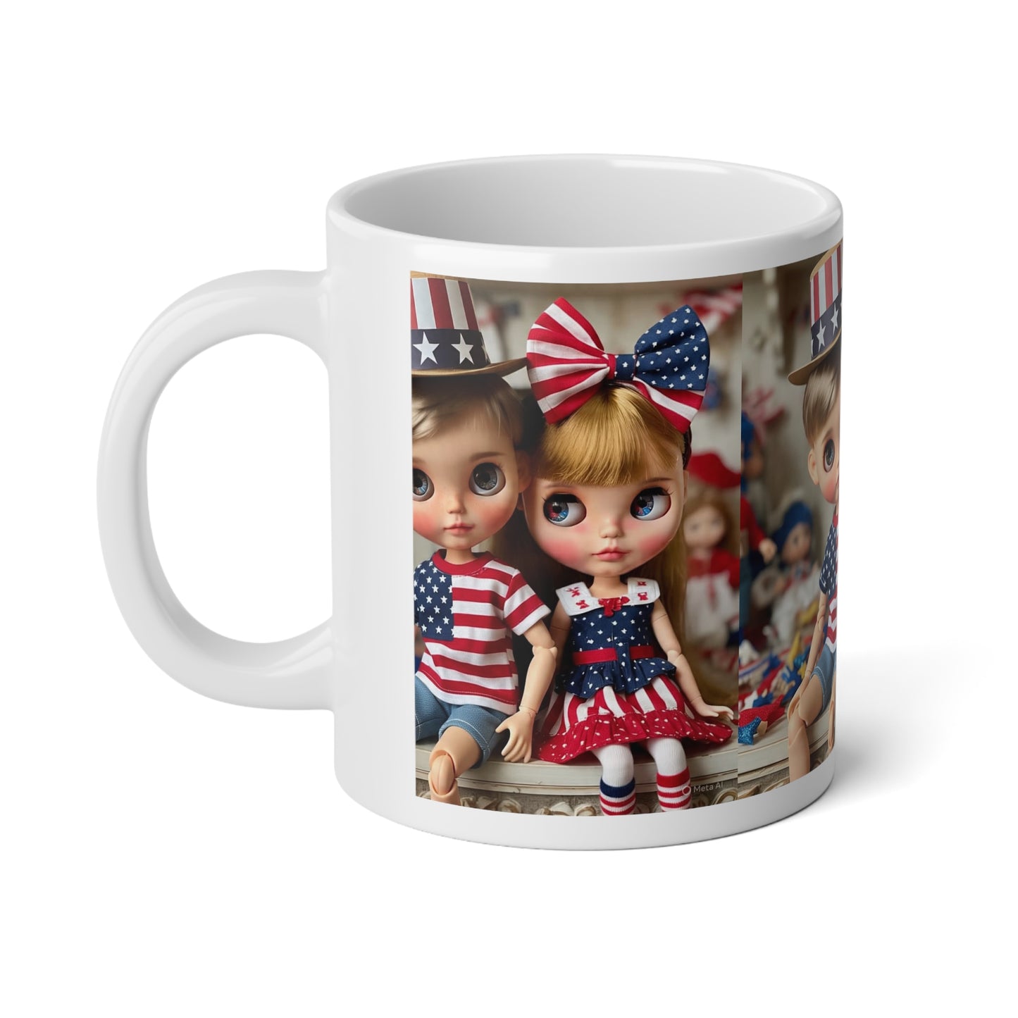 Patriotic Jumbo Mug, 20oz | Independence Day Gifts, USA Flag Coffee Cup, Doll Lovers' Mug, Cute Collectible Drinkware, July 4th Decoration
