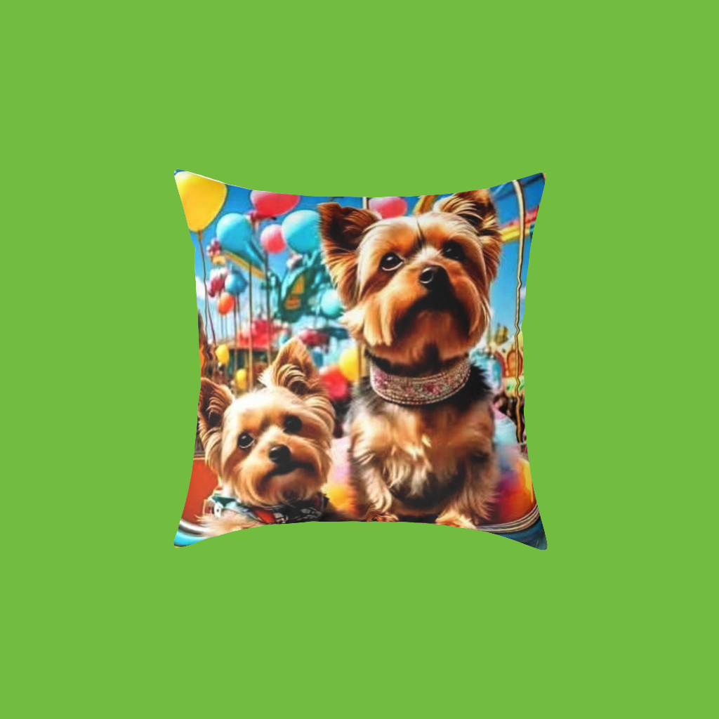 Poly Canvas Pillow - Super Cute Yorkies at the Fair
