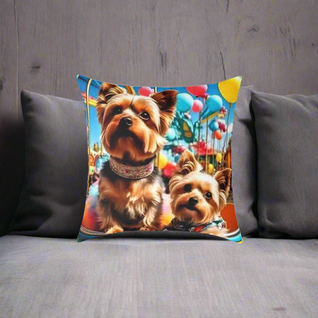 Poly Canvas Pillow - Super Cute Yorkies at the Fair