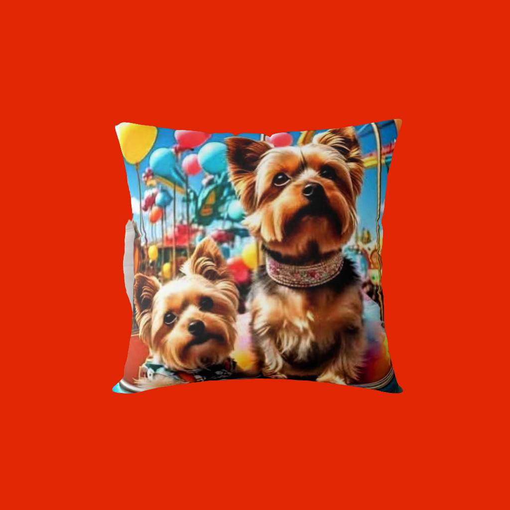 Poly Canvas Pillow - Super Cute Yorkies at the Fair