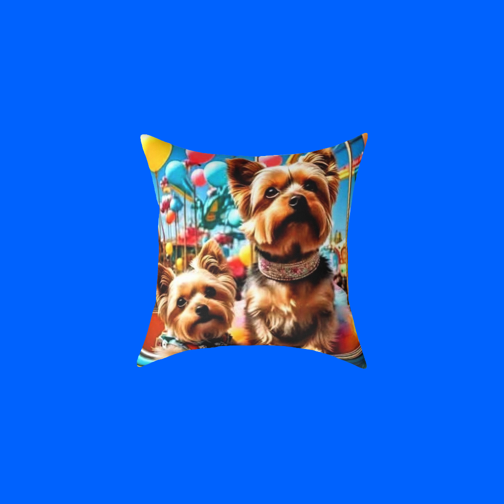 Poly Canvas Pillow - Super Cute Yorkies at the Fair