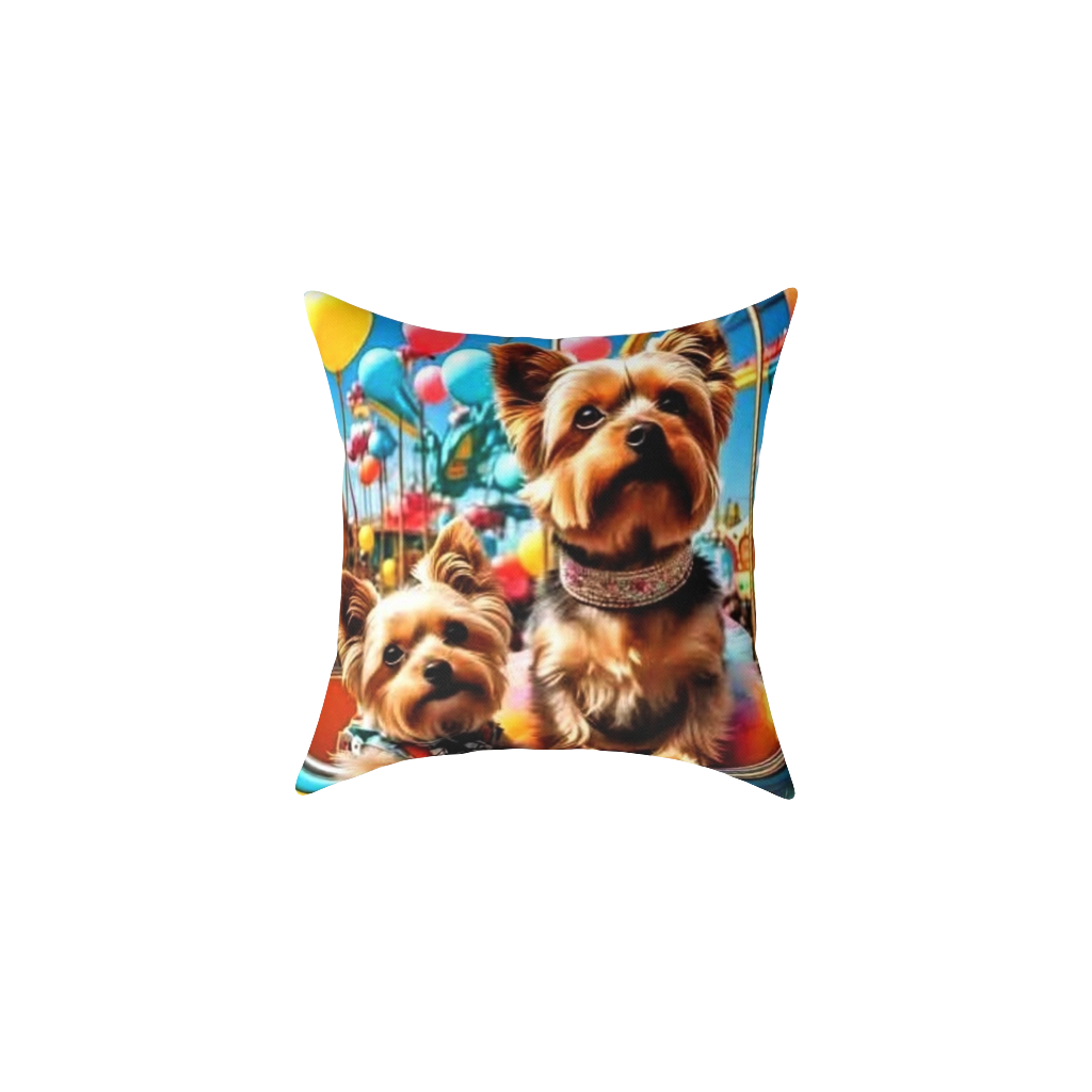 Poly Canvas Pillow - Super Cute Yorkies at the Fair