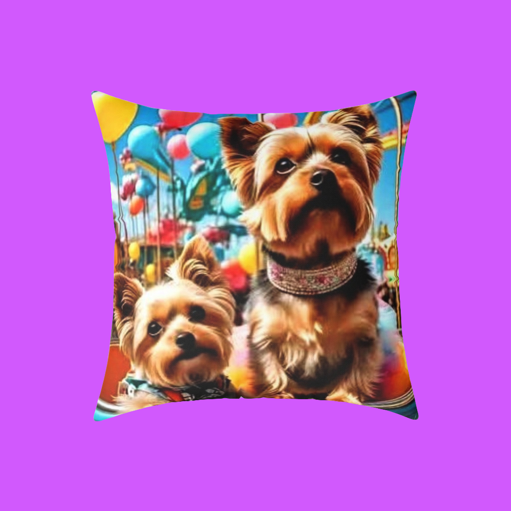 Poly Canvas Pillow - Super Cute Yorkies at the Fair