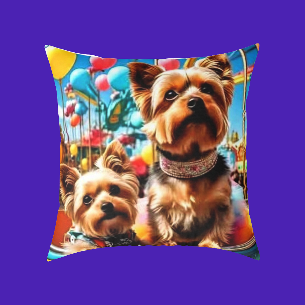 Poly Canvas Pillow - Super Cute Yorkies at the Fair