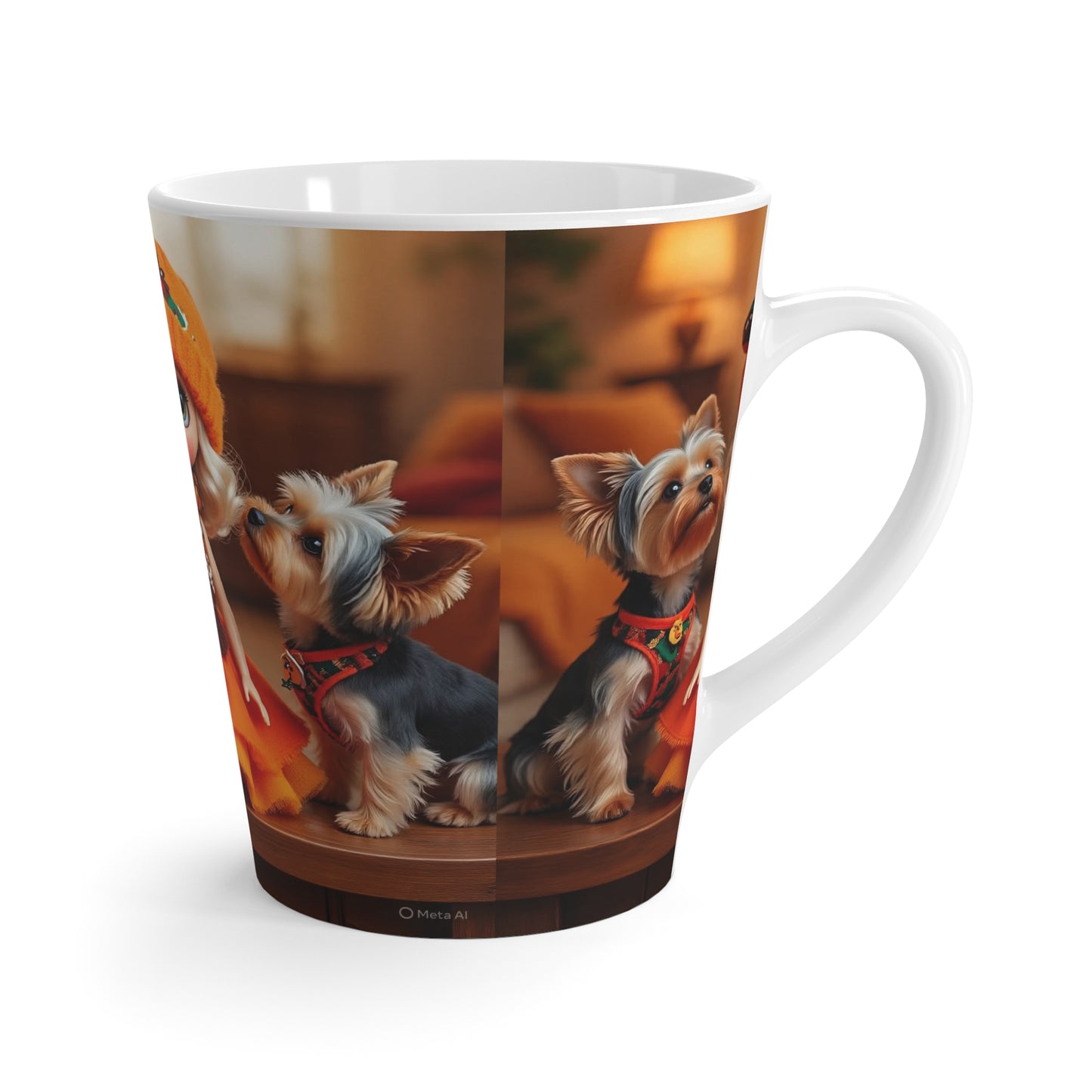 Latte Mug - Super Cute Thanksgiving Doll and Yorkshire Terriers Print