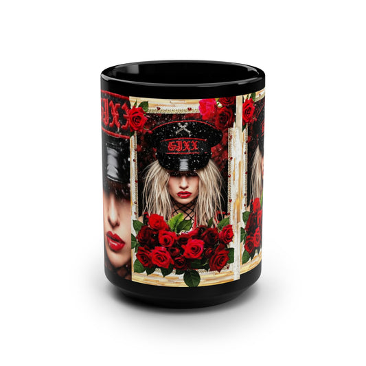 15oz Black Mug — Gothic Rose Portrait Coffee Cup