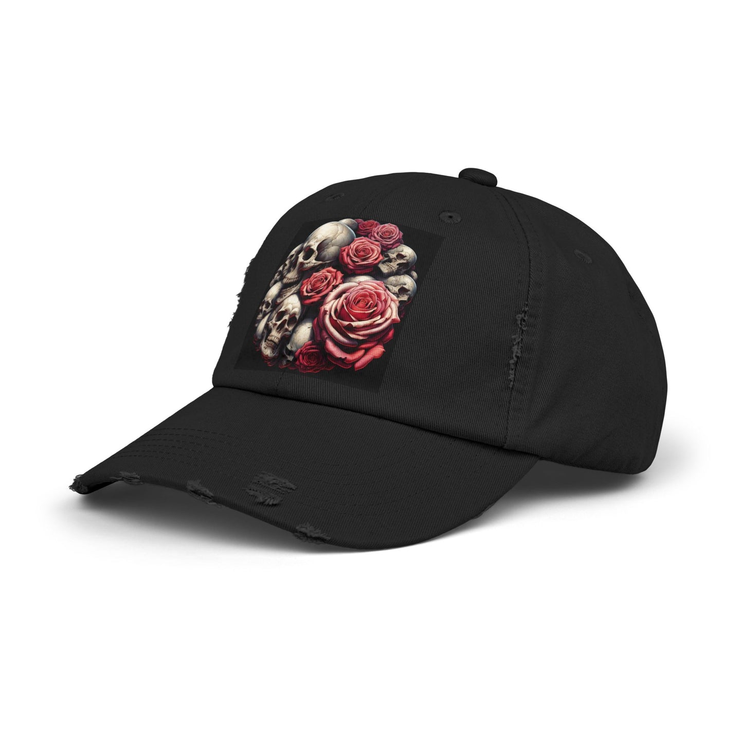 Pink Roses💕💀Skull💕Unisex Distressed Cap