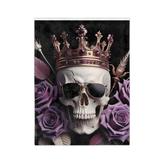 Gothic Skull Blanket with Crown, Cozy Velveteen Throw for Home, Halloween Decor, Gothic Gifts, Dark Aesthetic