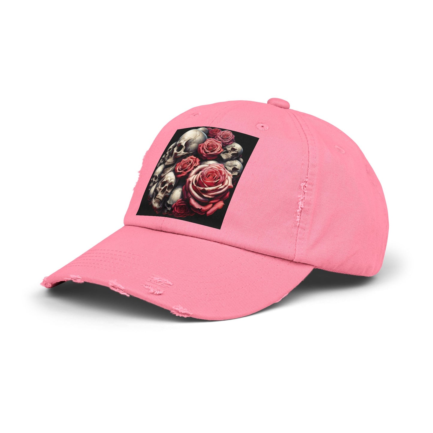 Pink Roses💕💀Skull💕Unisex Distressed Cap